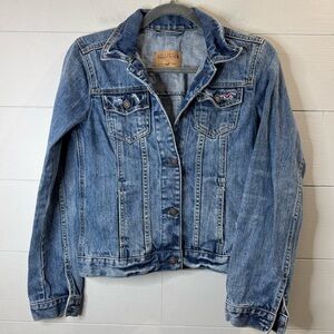 Hollister Women's Blue Denim Jacket Y2K Size XS